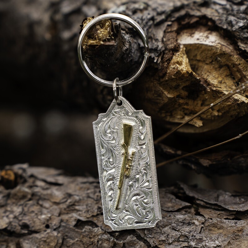 Rifle Silver Keychain - Hand Engraved Keychains